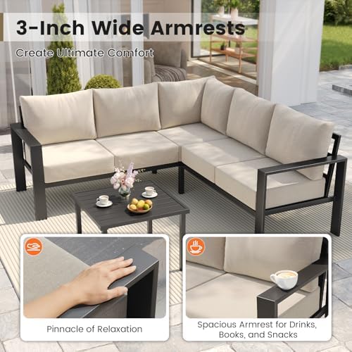 UDPATIO 6-Piece L Shaped Outdoor Sectional Sofa, 6" Thick Cushion