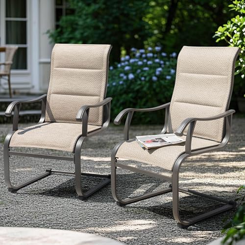 NUU GARDEN Patio Dining Chair Set of 4, Comfortable Outdoor Dining Chairs for Indoors and Outdoors, Breathable Textilene Spring Motion Outdoor Patio Chairs for Backyard Deck, Grayish Beige