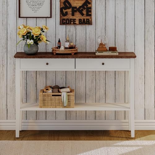 ChooChoo 47" Farmhouse Entryway Table with Drawers and Storage Shelf