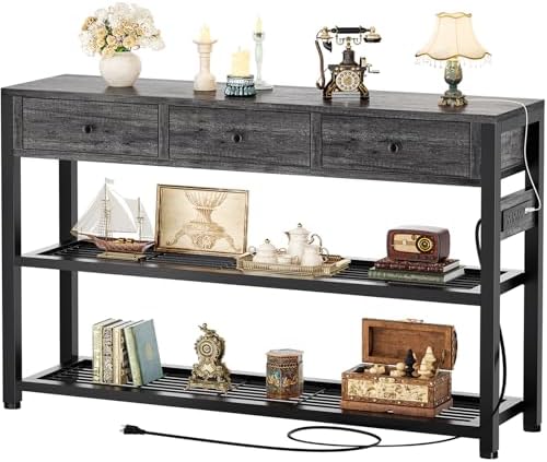 Ecoprsio Entryway Table with Power Outlets, 47" Console Table with Drawers