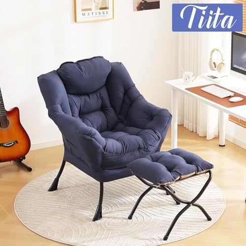 Tiita Lazy Chair with Ottoman, Comfy Reading Accent Chair, Navy