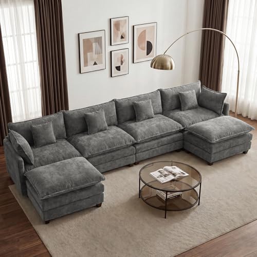 148" Modular Sectional Sofa, U Shaped Cloud Couch with 2 Ottomans