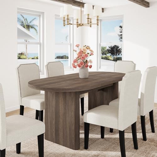 GarveeHome 63" Long Oval Dining Table with Wooden Base for 4-6 People