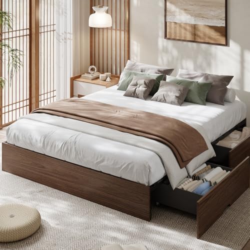 GarveeHome Wood Platform Bed Frame, Full Bed Frame with 2 Drawers