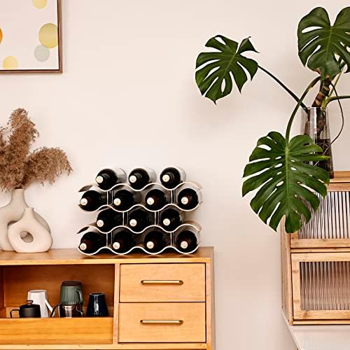 Countertop Wine Rack - 14 Bottle Freestanding Wine Bottle Holder Stand - 4 Tier Wooden Wine Storage Rack - Wavy Wine Organizer for Cabinet Pantry Home Kitchen Bar
