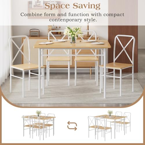 VECELO 5-Piece Dining Table Set for 4, Wood Dinette with Chairs, Natural