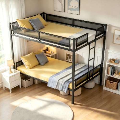 PVWIIK Queen Over Queen Bunk Bed for Teens,Black