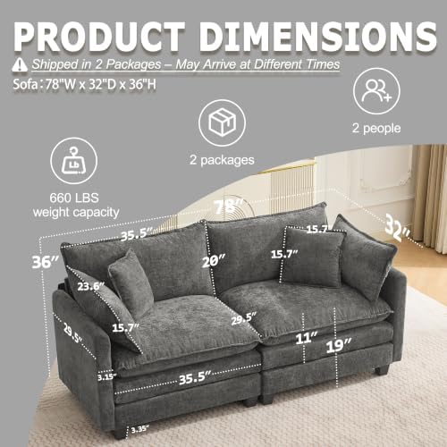 78" Modular Sectional Sofa, Cloud Loveseat Couch for Living Room