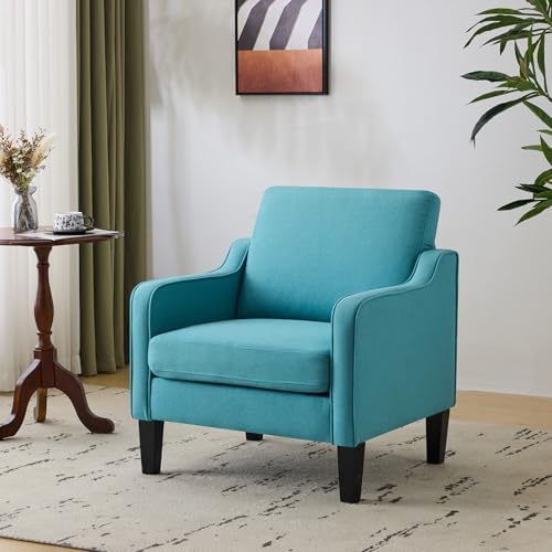 VINGLI Accent Chair, Linen Upholstered Teal Blue Armchair for Living Room
