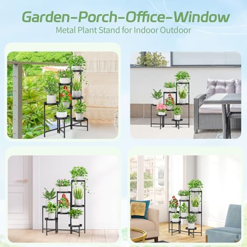 iDavosic.ly Plant Stand Indoor Outdoor, 7 Tier Metal Corner Shelf, Black