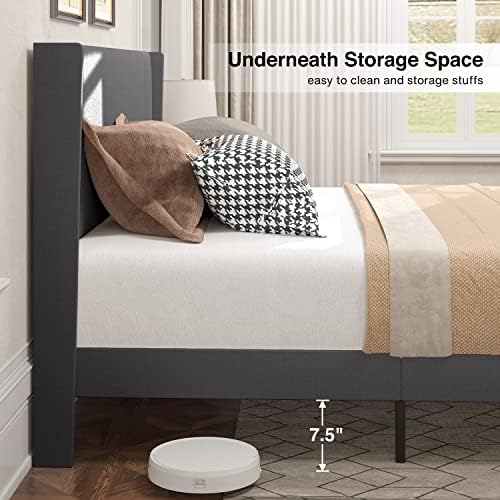 Gizoon Full Bed Frame with Wingback Headboard, Upholstered Platform Bed