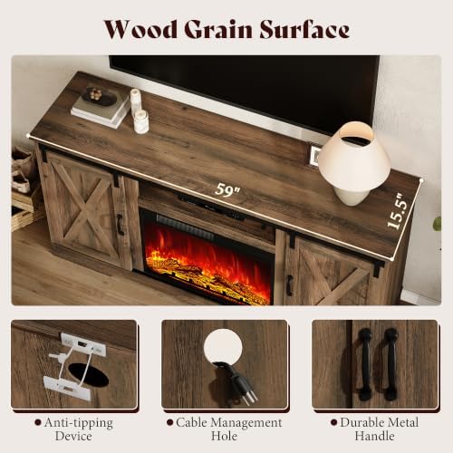 AMERLIFE 59" Fireplace TV Stand for TVs up to 65" with Sliding Barn Doors