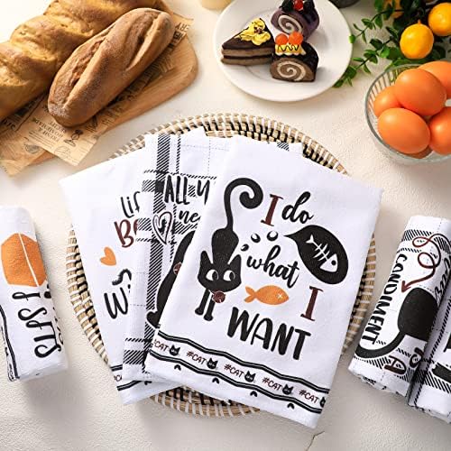 Redbaker 6 Pcs Black Cat Theme Kitchen Towels Funny Dish Towel