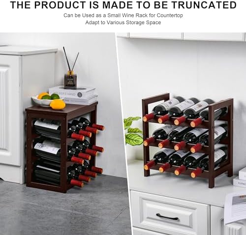 VASMIA Wine Rack Free Standing Floor, 6-Tier Display Wine Storage Shelves with Table Top, 24-Bottle Bamboo Wine Rack Shelf for Kitchen Bar Dining Room Living Room, Brown
