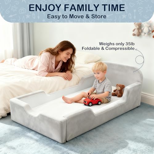 Toddler Floor Bed, No Assembly Needed - Super Soft Full Foam Kids Bed with Removable Washable Cover for Ages 3-5 (61.8"x31.5"x18.9")