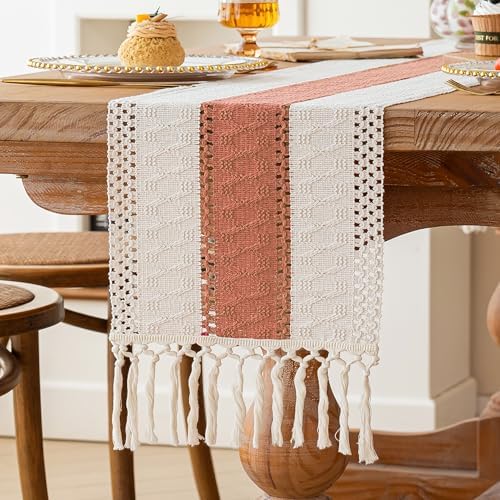 FEXIA Boho Table Runner for Home Decor 12x72 Coral Farmhouse Decorations