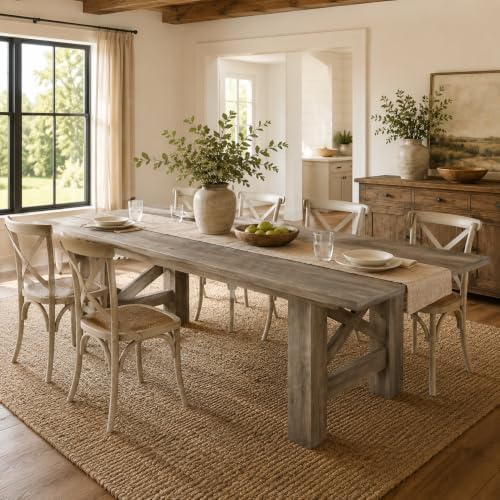 71" Farmhouse Dining Table for 6-8 Person, Large Rectangular Wood Dining Room Table Only, Rock-Strong Thick Base & Heavy Duty Triangular Legs for Kitchen, Office & Restaurant, Rustic Gray