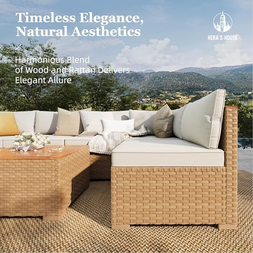 HERA'S HOUSE 5-Piece Wicker Rattan Patio Sectional Set, 6-Seat