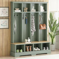 Merax Farmhouse Hall Tree with Bench and Shoe Storage, 59" Entryway Bench with Coat Rack, 3-in-1 Hall Tree with Top Compartments and 8 Hooks for Hallway, Living Room, Green