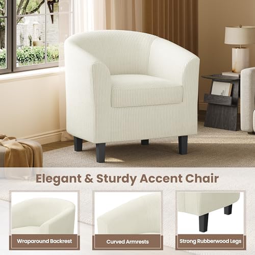 Topeakmart Corduroy Fabric Accent Chair Set of 2, 300 lb Cap, Beige