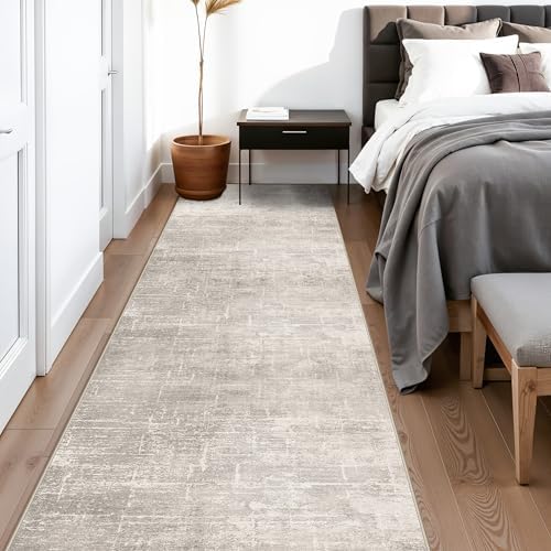 Hallway Washable Runner Rug - 2'6x14 Kitchen Rugs Stain Resistant Entryway Area Rug Abstract Soft Floor Mat Non-Slip Indoor Farmhouse Carpet for Bathroom Living Room Bedroom(2'6x14,Beige/Cream