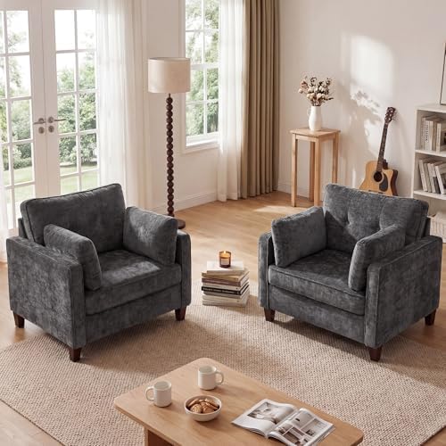 Luxury Oversized Accent Reading Armchair Set of 2, 41", Chenille, Gray