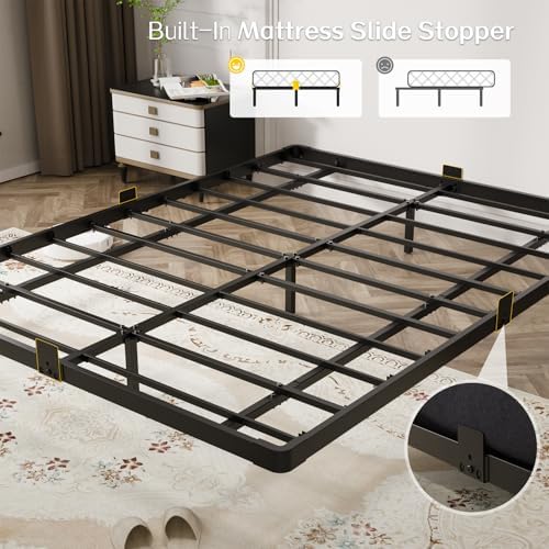 OLEVS Floating Bed Frame Full Size Metal with LED Light & Charging Station