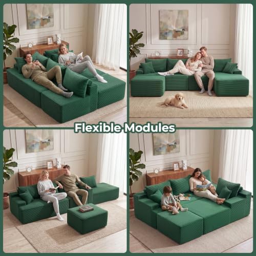 Mangodan Cloud Sectional Couch, Boneless Couches for Living Room, Green