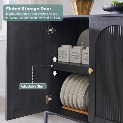 IFGET 34" Tall Modern Arch Sideboard Buffet Cabinet with Storage, Dark Grey