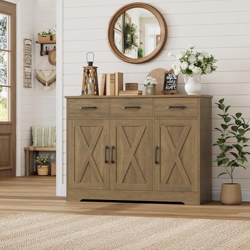 HOSTACK Kitchen Buffet Cabinet with Storage, Sideboard Coffee Bar, Brown