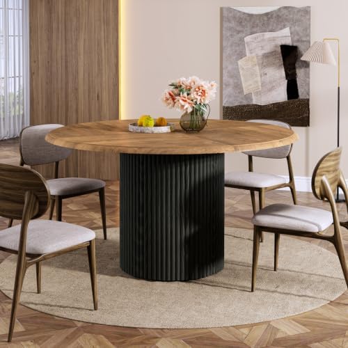 Tribesigns 47" Round Dining Table for 4, Farmhouse Kitchen Table with Metal Base, Modern Small Dinner Table for Dining Room,Kitchen (Chairs Not Included)