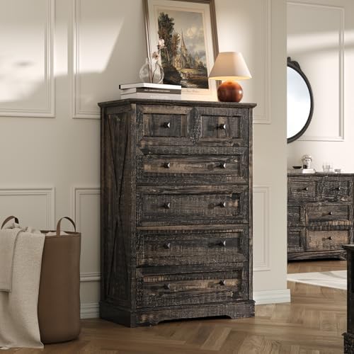 Farmhouse 6 Drawers Dresser Chests for Bedroom,Tall Chest of Drawers
