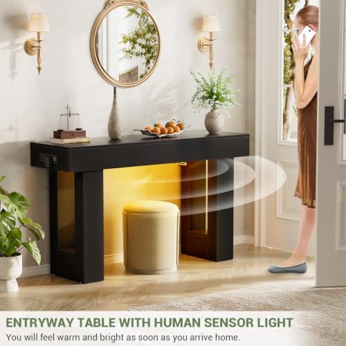Unikito 47" Entryway Table with Sensor Light and USB Outlet, Black