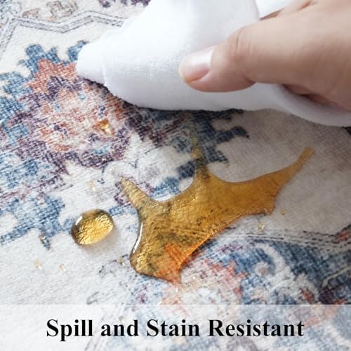 Washable 3x5 Kitchen Area Rugs: Cozy Soft Beside Low Pile Carpet for Living Room Bedroom Indoor Light-weight Doormat Anti-Slip Thin Low-Pile Rug for Entryway Nursery Small Vintage Floor Mat(3x5,Brick)