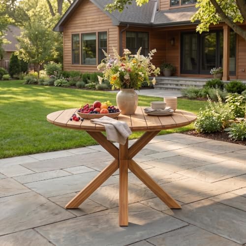 Merax 44.5 Inch Acacia Wood Round Outdoor Dining Table, Natural Finish