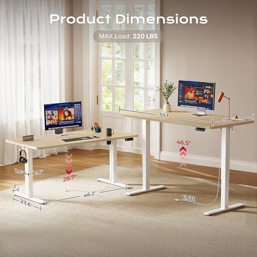 Huuger 55 X 24 Inch Electric Standing Desk with Power Outlets and USB-C Port, Height Adjustable Desk, Sit Stand Desk for Home Office, Computer & Gaming Desk with 3 Presets, Stable Steel Frame, Marple