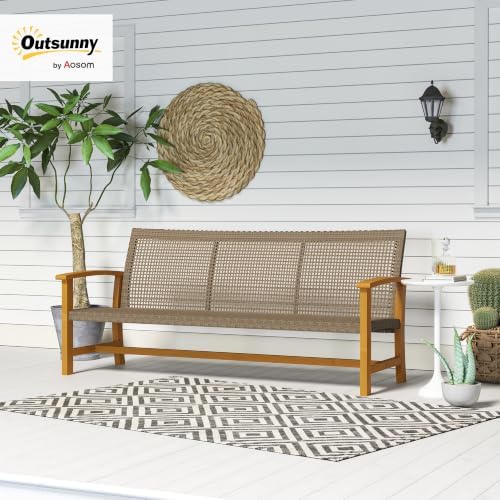 Outsunny Wicker Outdoor Couch 3-Seat Patio Sofa 1000 lbs. Capacity Teak