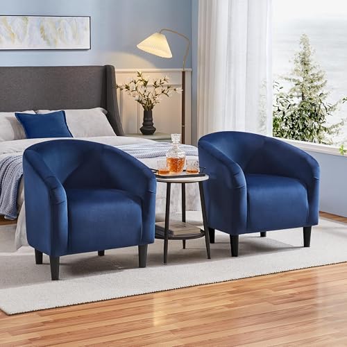Yaheetech Compact Velvet Accent Chairs Set of 2 for Small Spaces, Navy Blue