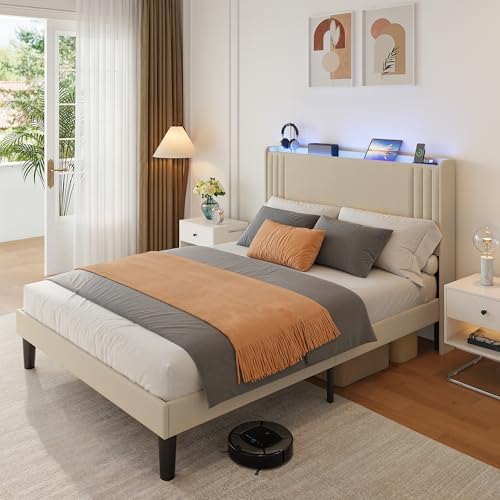 Gizoon Queen Bed Frame with Charging Station and LED Lights