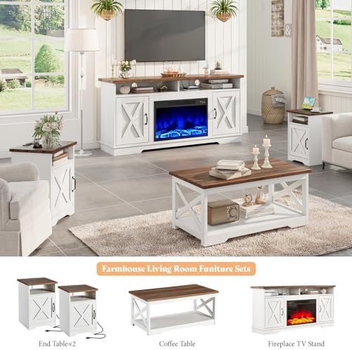 AMERLIFE 5-Piece Farmhouse Living Room Furniture Set,63" Fireplace TV Stand