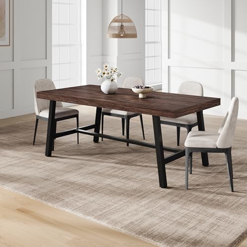 Garvee 71" Large Kitchen Table, Industrial Wood Dining Table, Rustic Birch