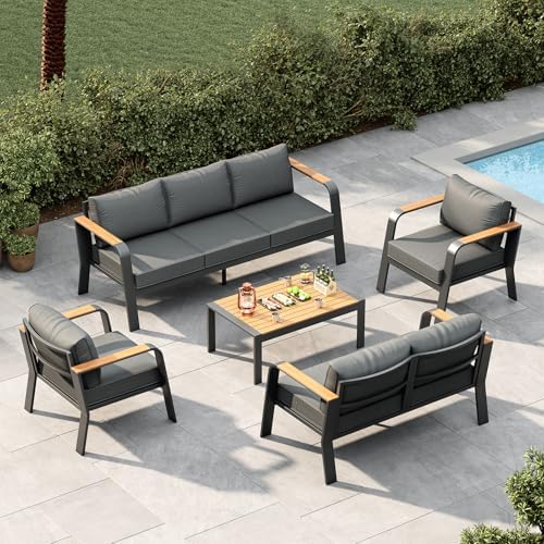 Garvee Aluminum Outdoor Patio Furniture Set with Coffee Table 7 Seats