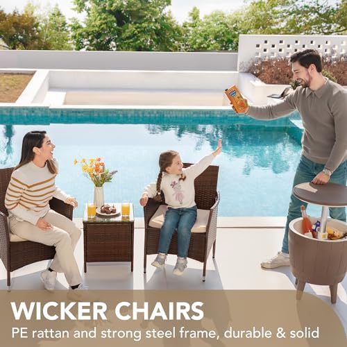 Devoko 3 Piece Patio Furniture Set Outdoor Wicker Conversation (Brown)