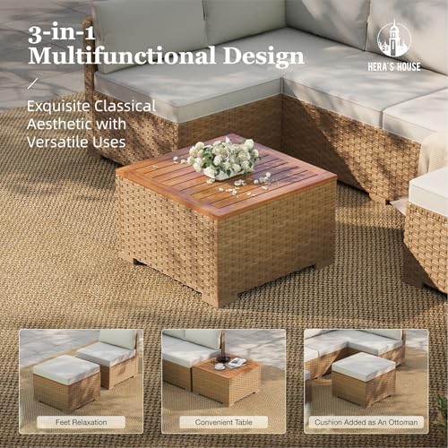 HERA'S HOUSE 5-Piece Wicker Rattan Patio Sectional Set, 6-Seat