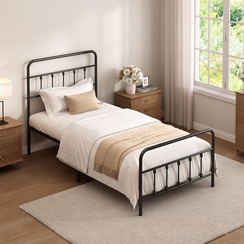 Twin Size Metal Bed Frame with Headboard and Footboard,Black
