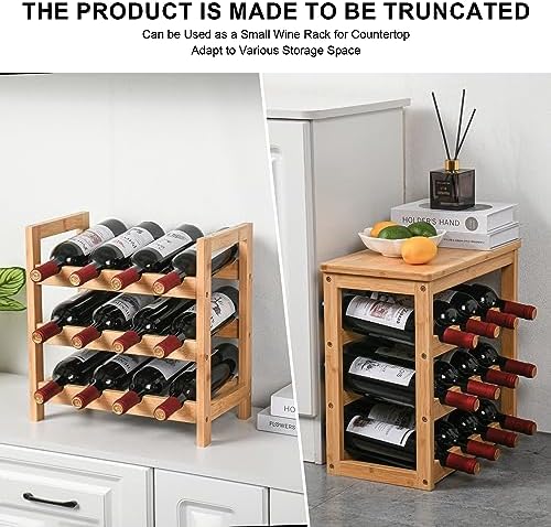 VASMIA Wine Rack Free Standing Floor, 6-Tier Display Wine Storage Shelves with Table Top, 24-Bottle Bamboo Wine Rack Shelf for Kitchen Bar Dining Room Living Room, Natural