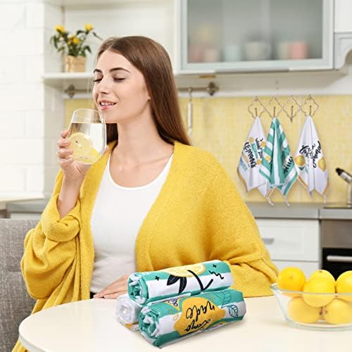 Redbaker 6 Pcs Lemon Kitchen Towels with Hanging Loop