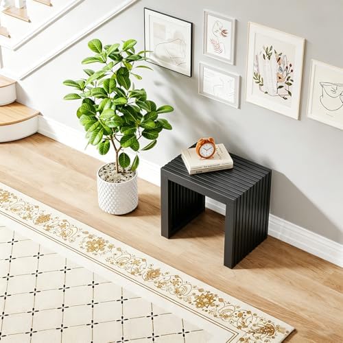 Bamboo Dining Bench, 18'' Slatted Design Entryway Bench, Black