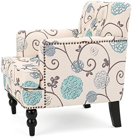 Christopher Knight Home Harrison Fabric Tufted Club Chair, White / Blue (29.5"D x 28"W x 33.5"H)