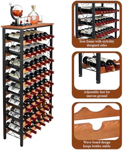 Sonyabecca 48 Bottle Wine Rack Freestanding Floor with Wood Top,8-Tier Wine Storage Shelf with Serving Station, Wine Holder for Kitchen, Bar, Dining Room, Home Bar Cabinet for Wine Bottles, No Wobble